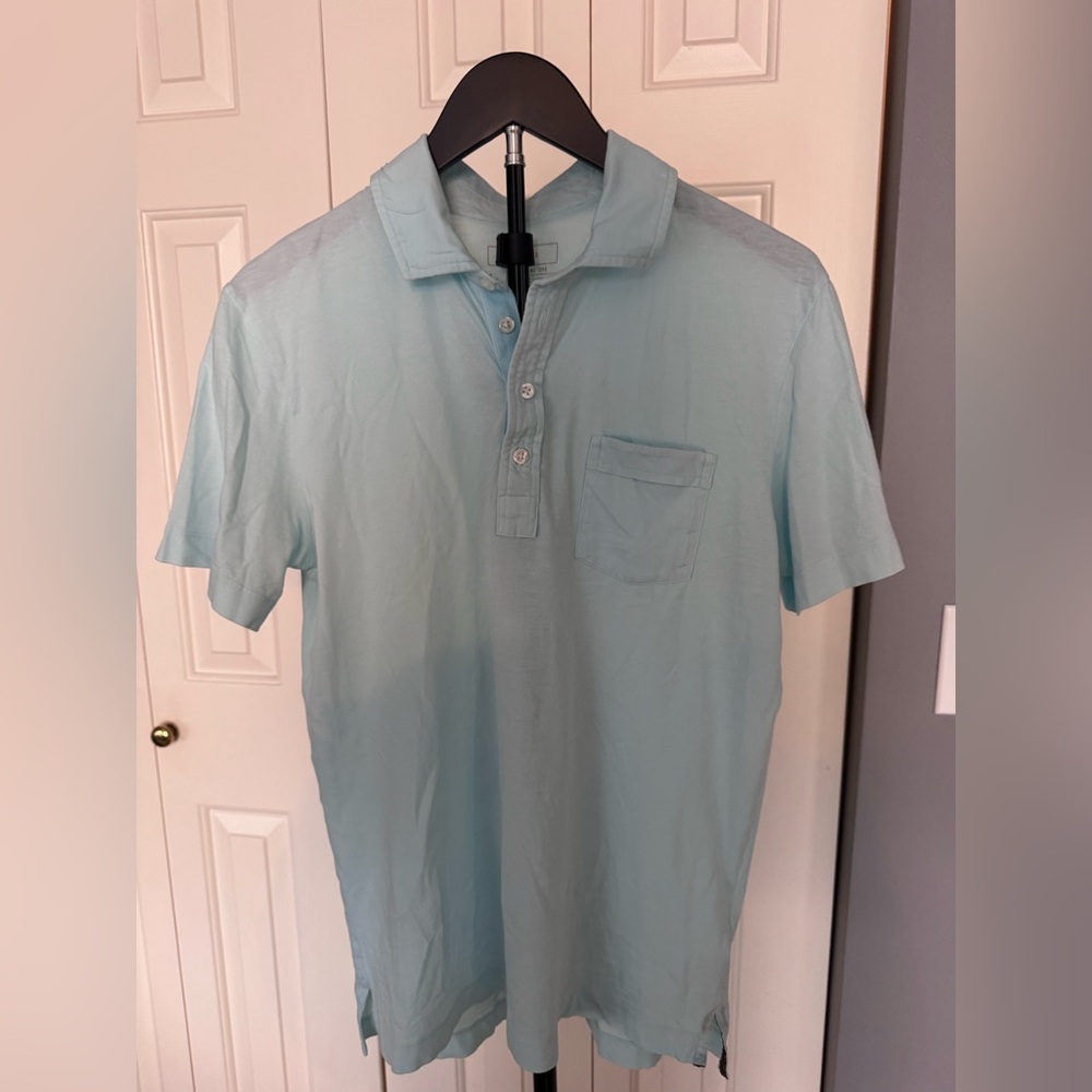 Billy Reid Light Blue Short-Sleeve Polo with Chest Pocket